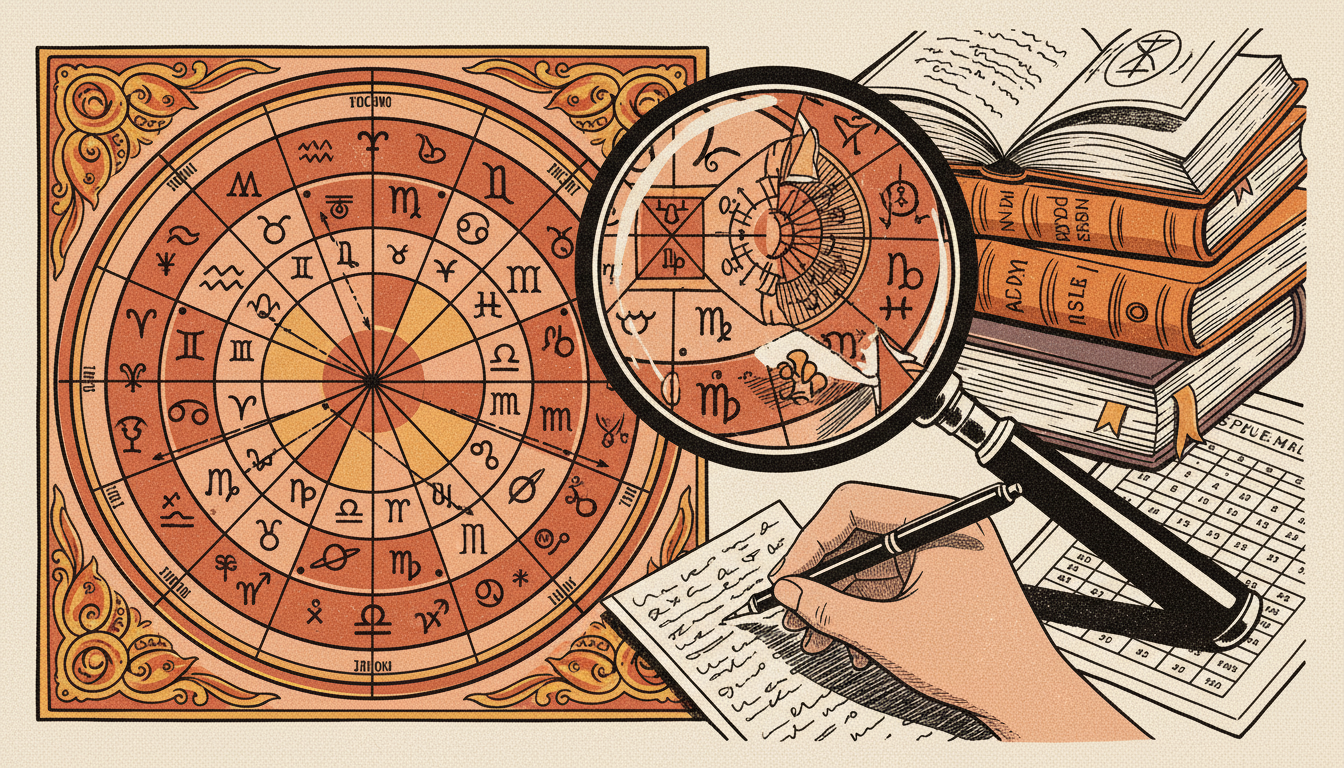 Professional astrologer analyzing detailed birth chart with annotations