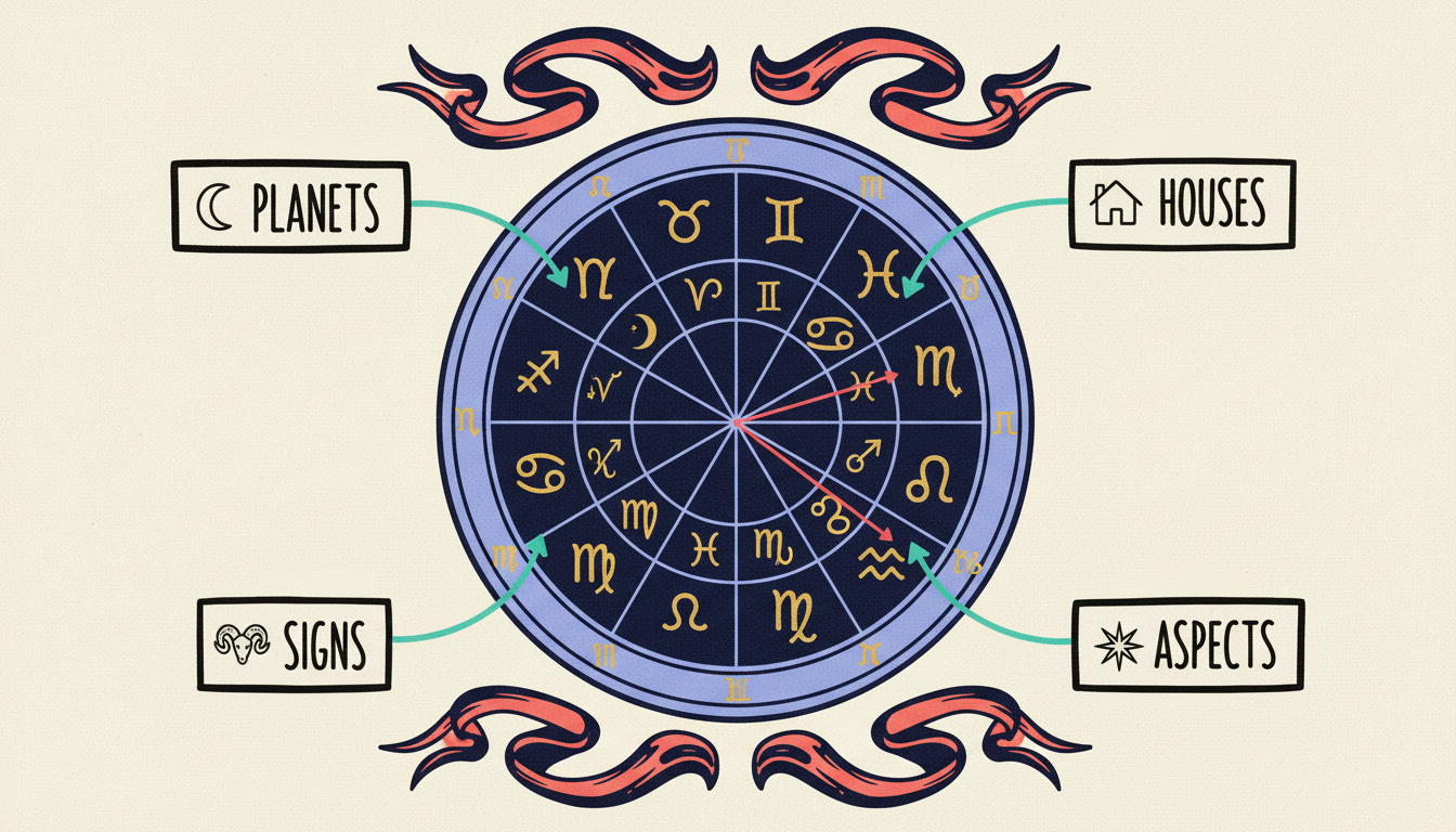 Step-by-step guide to reading an astrology chart with highlighted sections