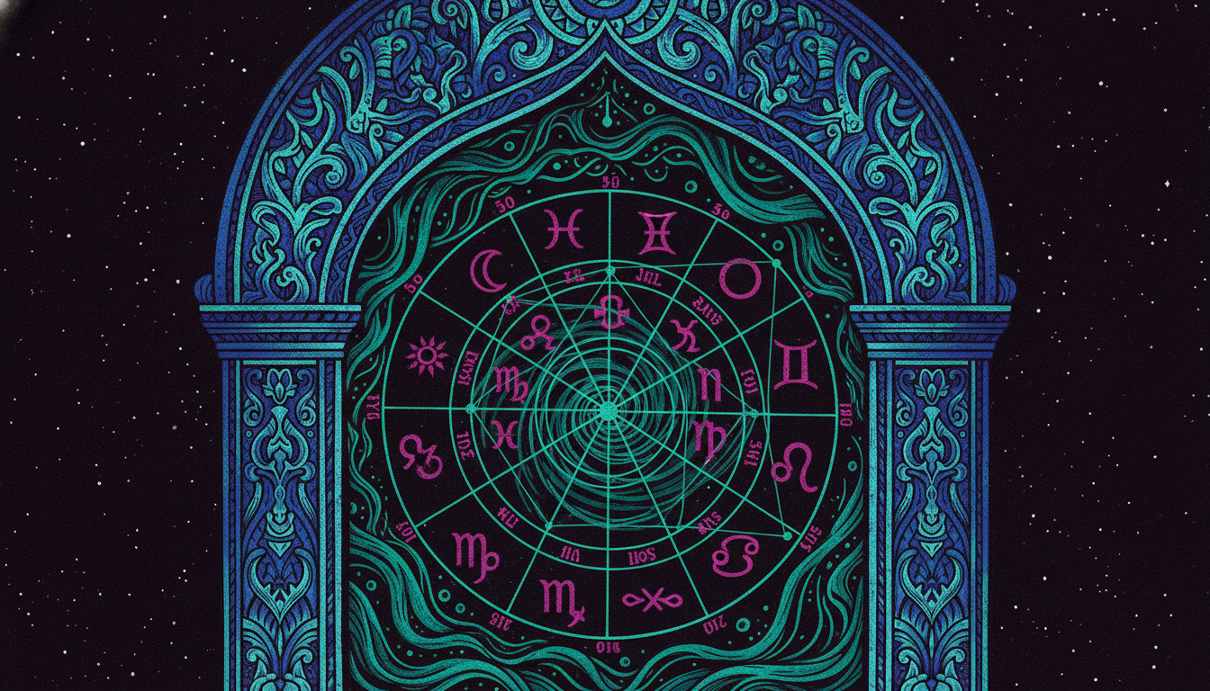 Annotated birth chart wheel with numbered guide to reading it