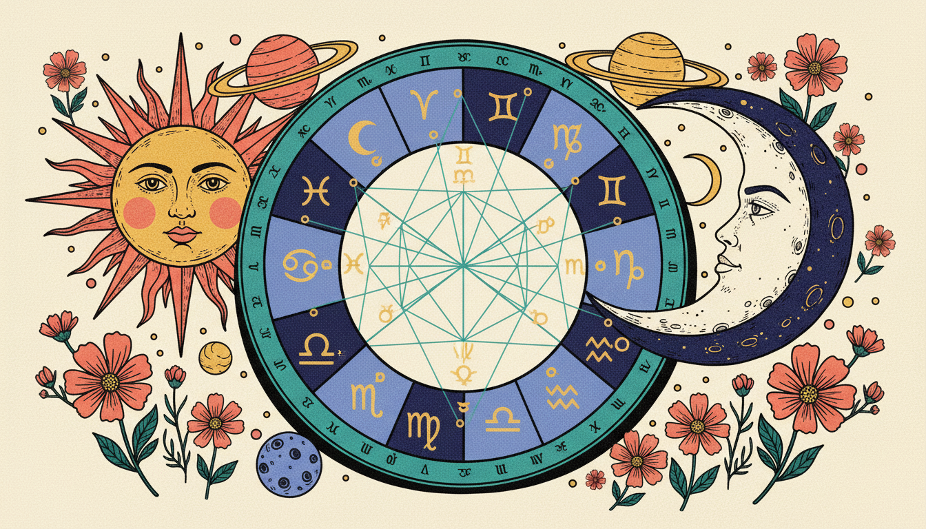 Beautiful natal birth chart with cosmic background showing planetary alignments at birth