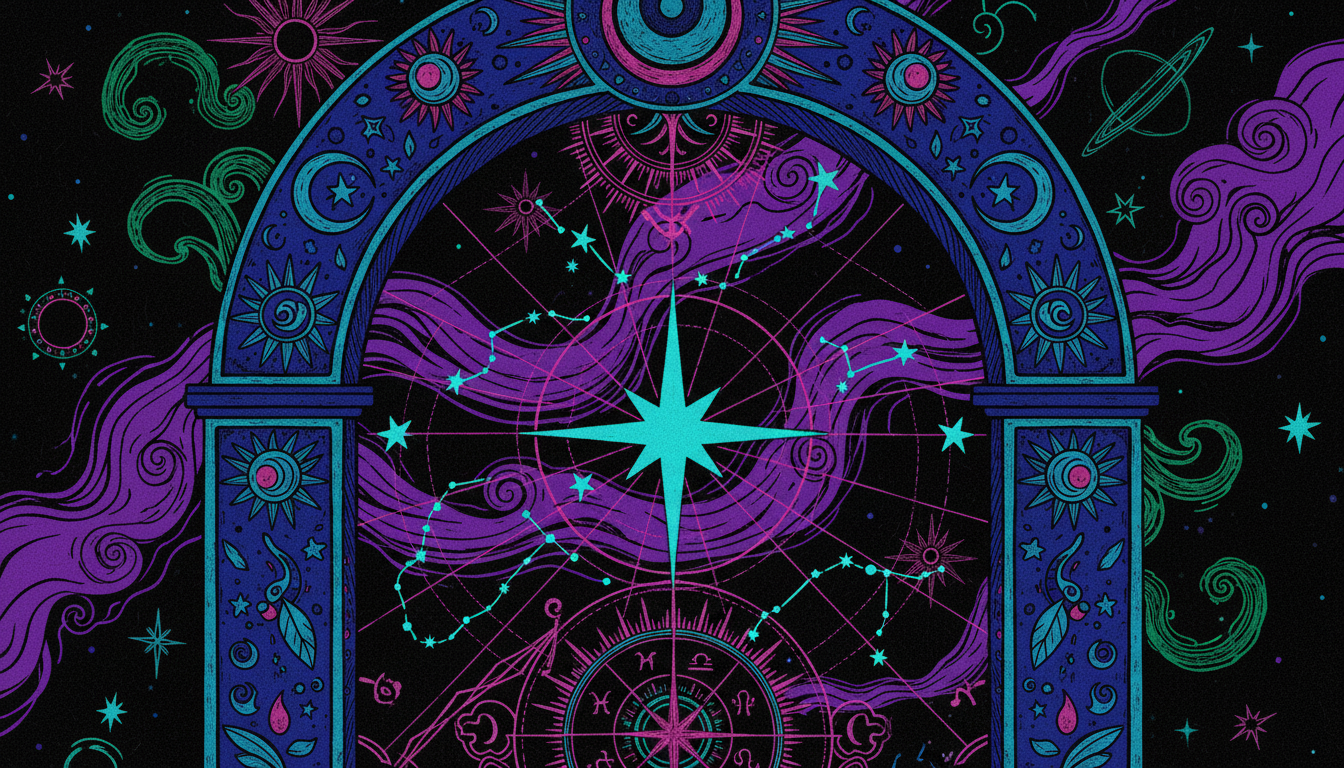 Astrological star chart with constellations and planetary alignments